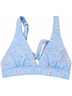 Kitty and Vibe Light Blue Floral Knot Front Bralette Bikini Top Size DD NWOT